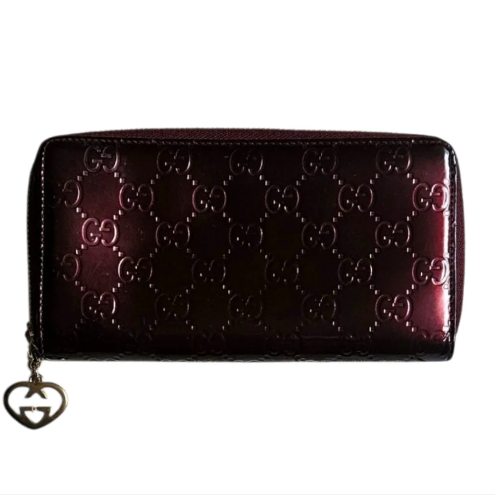 Gucci Guccissima Continental Wallet Interlocking GG Zipper Charm